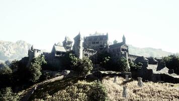 Aerial view of medieval castle with inner and outer courtyard photo