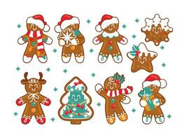 pan de jengibre hombre y otro tradicional Navidad galletas. conjunto de pegatinas, Navidad decoración. vector. vector