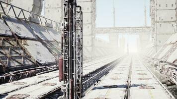 Oil and Gas Production slots of Rust pipe on platform photo