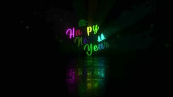 Happy New year colorful neon text with christmas ball video