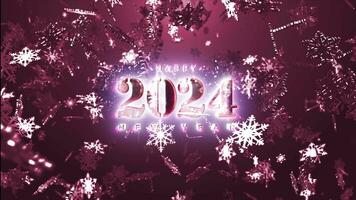 2024 Happy new year glow text with falling glow snowflakes video