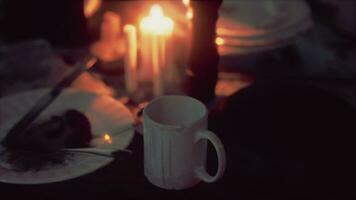 Table setting in candlelight at night photo