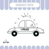 Educational game for preschool kids. Connect dots. Join the line and color police car. Vector illustration