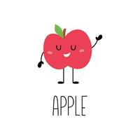 linda sonriente manzana personaje. vegetal con eso nombre tarjeta para niños aprendiendo. vector dibujos animados ilustración. aislado en blanco antecedentes