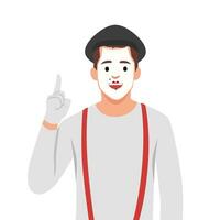 French mime icon, A mime shows a full length pantomime pointing his finger up. vector