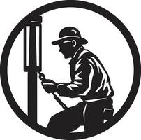 Black Vector Illustration of a Lineman Icon Electrical Engineer at Work Vector Design