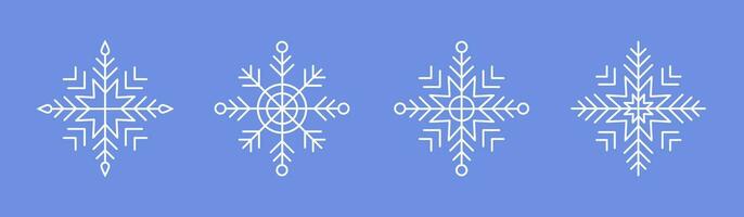 White Snowflakes on blue background. Editable Winter isolated icons in silhouette. Snow Crystals. Simple Line Style. Vector illustration