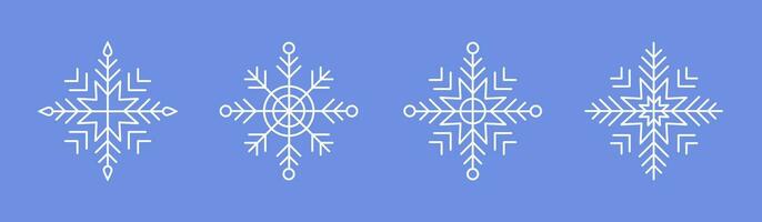 White Snowflakes on blue background. Editable Winter isolated icons in silhouette. Snow Crystals. Simple Line Style. Vector illustration