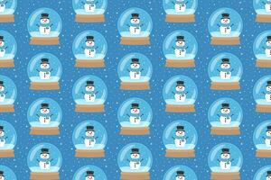 Snow Globe with Snowman. Vector Seamless Pattern on Blue Background. Christmas and New Year Design