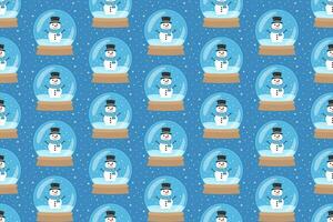 Snow Globe with Snowman. Vector Seamless Pattern on Blue Background. Christmas and New Year Design