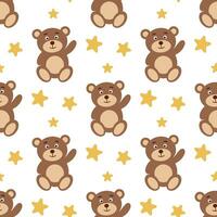 Teddy bear waves its paw seamless pattern vector