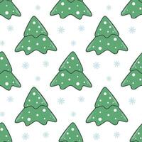 Hand drawn pine trees in snow seamless pattern vector