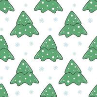 Hand drawn pine trees in snow seamless pattern vector