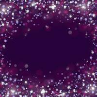 Purple background with glowing color bokeh. Luminous particles fall from above. Vector template for holiday designs