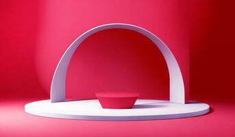 AI generated a red podium and a white arch in front of a pink background photo