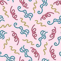 Fun colorful line seamless pattern in doodle style. Trendy design with basic shapes. Abstract squiggle style drawing background for design with basic shapes. Wallpaper print. Vector illustration.