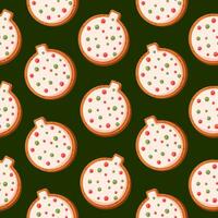 Seamless pattern with Gingerbread cookies in shape of Christmas ball. Repetitive New Year baubles print. Vector illustration.
