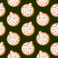 Seamless pattern with Gingerbread cookies in shape of Christmas ball. Repetitive New Year baubles print. Vector illustration.