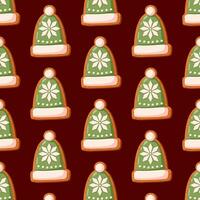 Gingerbread cookies in shape of hat seamless pattern. Cartoon style. Winter baked goods. Vector illustration.