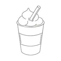 café en papel taza con Paja y crema. línea arte, bosquejo estilo. vector ilustración aislado en un blanco antecedentes.