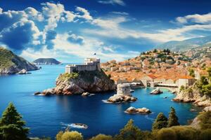 AI generated Dubrovnik old town on the Adriatic Sea, Croatia, A panoramic view of the walled city, Dubrovnik, Croatia, AI Generated photo