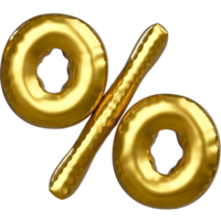 Percentage icon, percent sign golden balloons. 3D rendering illustration png