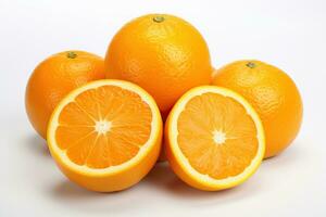 AI generated Ripe juicy oranges on a white background. Generated by artificial intelligence photo