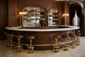 AI generated Interior of a luxury bar or pub. Bar counter in a hotel, Classic bar counter, AI Generated photo