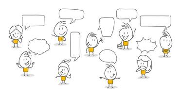 Stick figures. People with speech bubbles. vector
