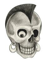 Punk rock skull tattoo design by hand drawing on paper. vector