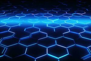 AI generated Abstract blue hexagon background. 3d rendering, 3d illustration, 3D rendering of an abstract hexagon background with blue neon lights, AI Generated photo