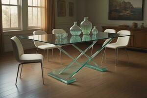 AI generated a glass table in a room. ai generative photo