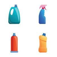 Cleaning agent icons set cartoon vector. Various plastic detergent bottle vector