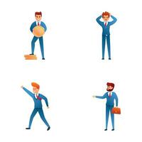 Office worker icons set cartoon vector. Man in suit holding briefcase and coin vector