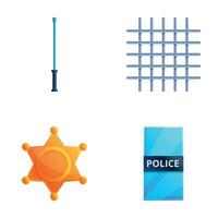 Police symbol icons set cartoon vector. Weapon sheriff star and prison bar vector