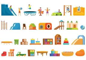 Children playroom icons set cartoon vector. Slide play area vector