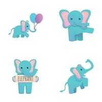 linda elefante íconos conjunto dibujos animados vector. bebé elefante con globo vector