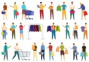 Male buyer icons set cartoon vector. Store clothing sale vector