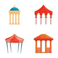 Park gazebo icons set cartoon vector. Gazebo or pavilion structure vector