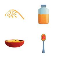 Oat icons set cartoon vector. An ear of oat and oatmeal with fruit vector