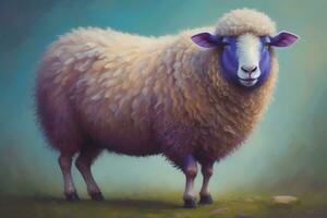 AI generated Sheep on a solid color background. Photo in old color image style. ai generative