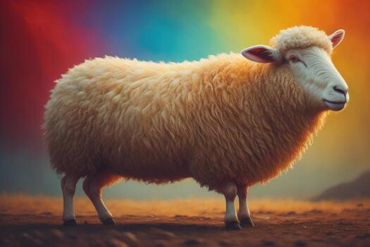 AI generated Sheep on a solid color background. Photo in old color image style. ai generative