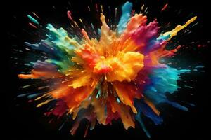 AI generated Colorful explosion of paint on a black background. Close-up, Abstract colorful explosion on a black background, AI Generated photo