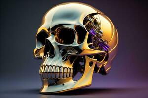 AI generated human skull on solid color background. Halloween concept. Close up. ai generative photo