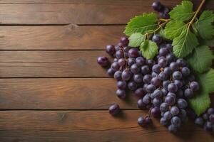 ai generado manojo de Fresco uvas en de madera mesa. Clásico estilo tonificado fotografía. ai generativo foto