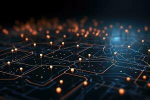 AI generated Circuit board with microchips and connections. 3d rendering, Abstract futuristic digital background with connecting dots and lines, 3D rendering, AI Generated photo