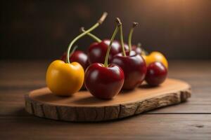 ai generado verde manzana en un de madera antecedentes. ai generativo foto