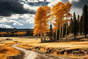 ai generado otoño en Yellowstone nacional parque, Wyoming, unido estados de America, otoño paisaje en piedra amarilla, Wyoming, EE.UU, ai generado foto