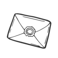 Doodle envelope with wax seal. Postal element. Mail icon. Vector illustration.