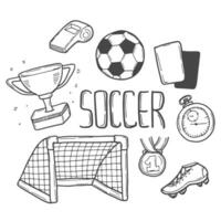 Set of Cartoon Soccer Ball Equipments Doodle Illustration vector